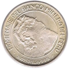 Medalla onza de plata Peru 1984 Simón Bolivar. Banco Minero.