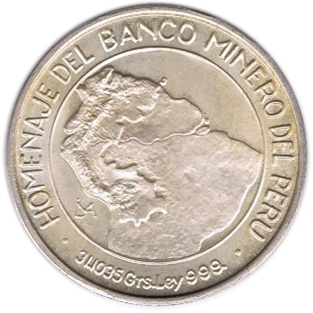 Medalla onza de plata Peru 1984 Simón Bolivar. Banco Minero.