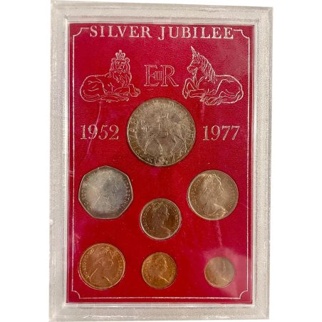 Estuche de monedas Reino Unido 1977 Jubileo Isabel II. Cuproniquel  - 1