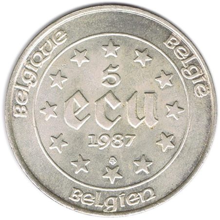 Moneda de plata 5 Ecu Belgica 1987 Carlos V.