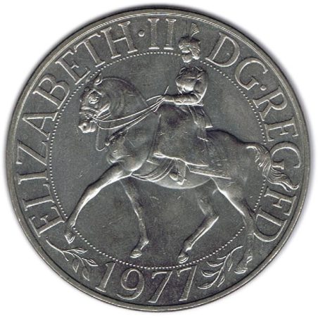 Moneda Reino Unido 1977 Jubileo Isabel II. Cuproníquel  - 1