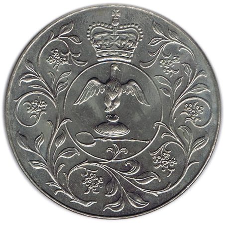 Moneda Reino Unido 1977 Jubileo Isabel II. Cuproníquel