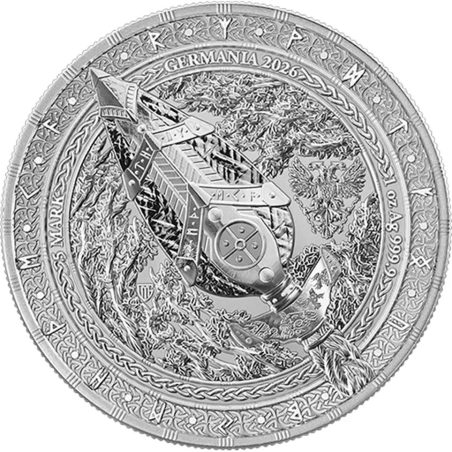 Moneda onza de plata Alemania 5 Mark 2026 Artefactos. Gungnir.