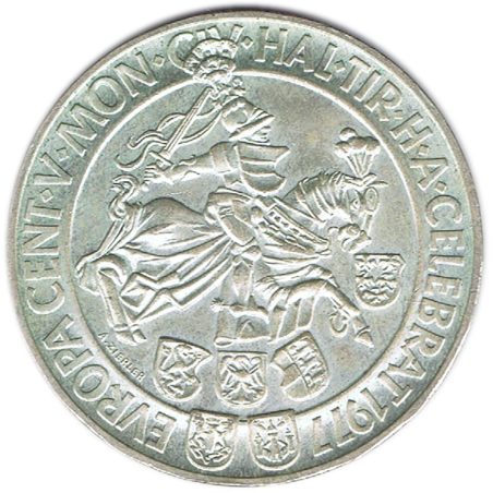Moneda de plata 100 schilling Austria 1977 Casa de la Moneda de Hall.  - 1