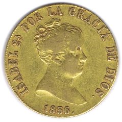 Moneda de oro 80 Reales 1836 Isabel II Sevilla.  - 1