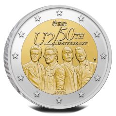 moneda conmemorativa 2 euros Irlanda 2026 50 Años U2. Música  - 2