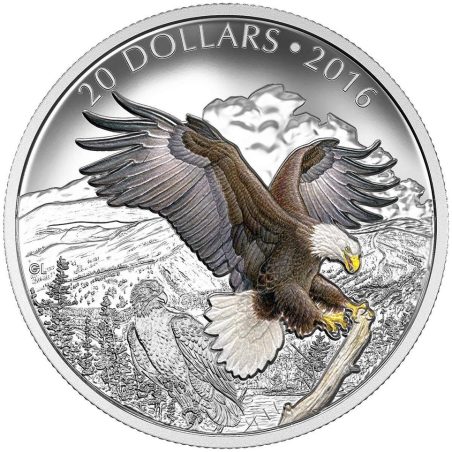 Moneda Onza de plata Canada 20$ 2016 Águila Calva Baronial.  - 1