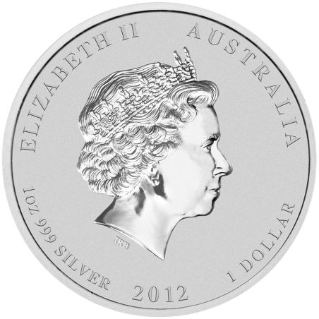 Moneda onza de plata 1$ Australia Lunar Dragón 2012. Color Azul.