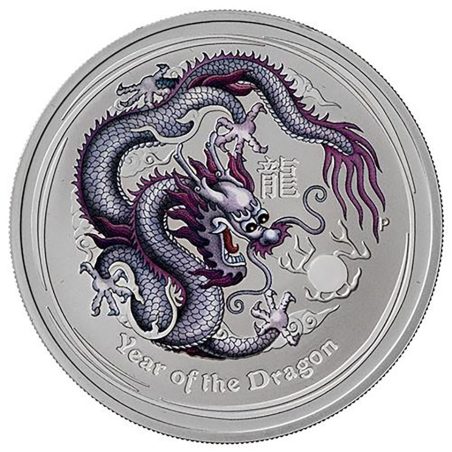 Moneda onza de plata 1$ Australia Lunar Dragón 2012. Color Gris.  - 1