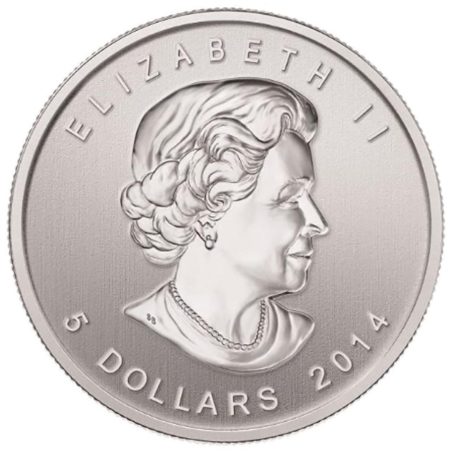 Moneda onza de plata 5$ Canadá 2014 Halcón Peregrino. Color