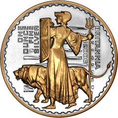 Moneda onza de plata Britannia 2 Pounds Inglaterra 2006. Con oro.  - 1