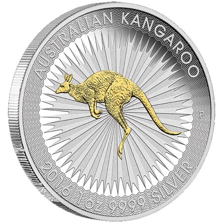 Moneda onza de plata 1$ Australia Canguro 2016. Con oro.  - 1