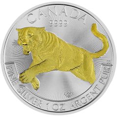 Moneda onza de plata 5$ Canadá 2016 Jaguar. Con oro.  - 1