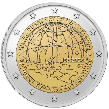 moneda conmemorativa 2 euros Bélgica 2026 Instituto Geográfico  - 1
