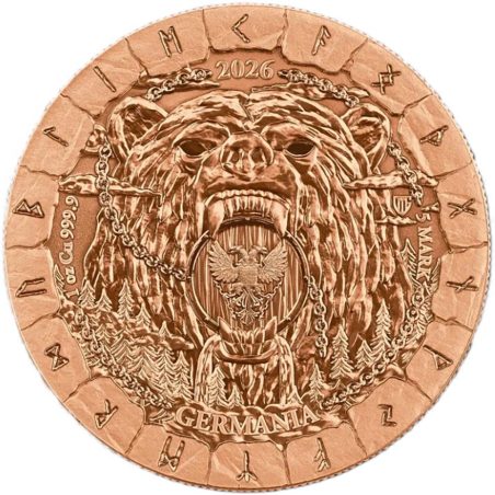 Moneda onza de cobre Alemania 1 Mark 2026 Bodvar.