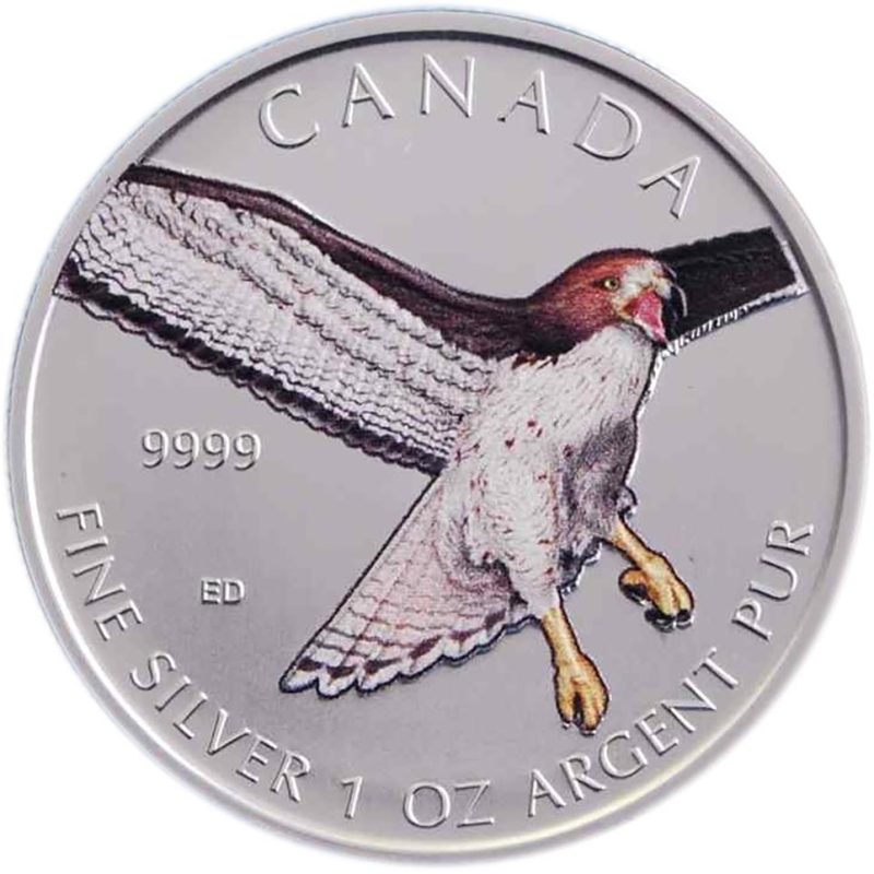 Moneda onza de plata 5$ Canadá 2015 Halcón Colirrojo. Color - 1 Moneda onza de plata 5$ Canadá 2015 Halcón Colirrojo. Color - 1