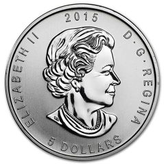 Moneda onza de plata Canada 5$ 2015 Buho Cornudo. Plata color.