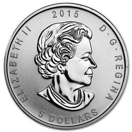 Moneda onza de plata Canada 5$ 2015 Buho Cornudo. Plata color.