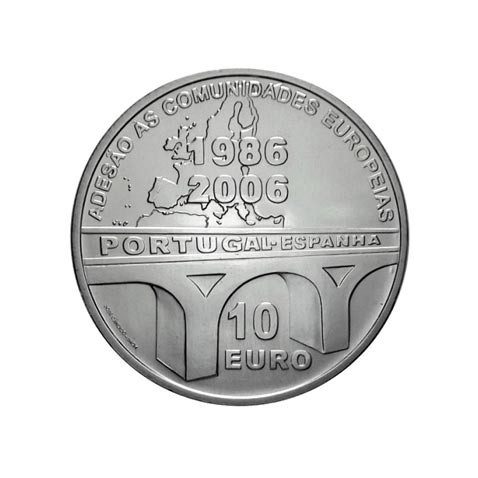 Portugal 10 Euros 2006 20 Aniversario Adhesión UE. Plata