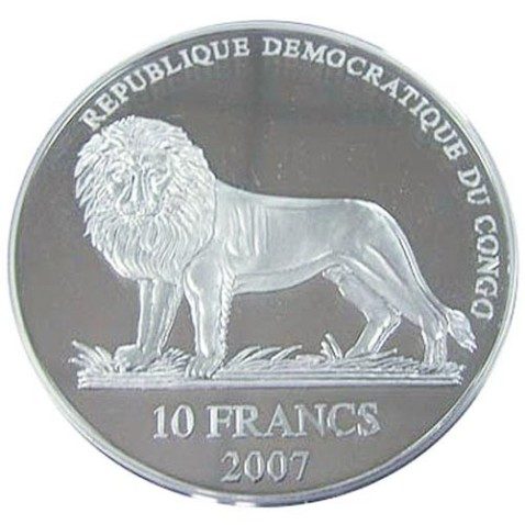 Moneda 2 onzas de plata 10 Fr. Rep. Congo Schumacher 2007