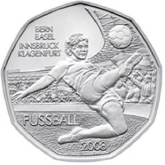 moneda Austria 5 Euros 2008 (nueve esquinas) Futbol. 2 monedas.