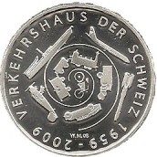 Moneda de plata 20 francos Suiza 2009 Museo del Transporte.