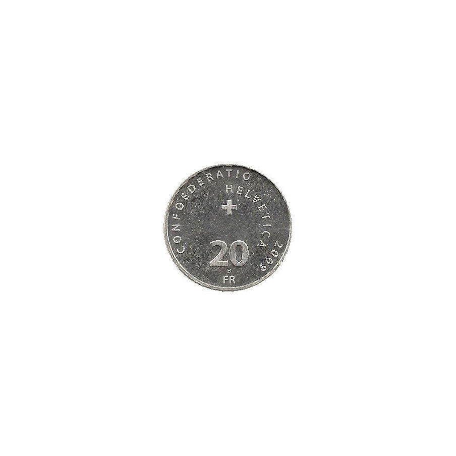 Moneda de plata 20 francos Suiza 2009. Tren.