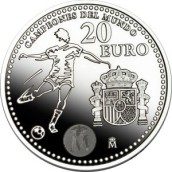 Moneda conmemorativa 20 euros 2010. Campeones Mundo. Plata.