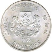 Moneda de plata 10$ Singapur 1976 Aniv. Independencia. Barco.