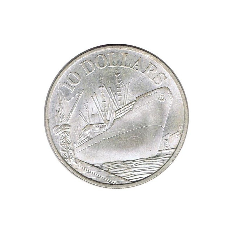 Moneda de plata 10$ Singapur 1976 Aniv. Independencia. Barco.
