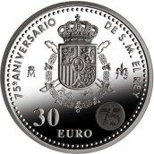 Moneda conmemorativa 30 euros 2013. 75º Aº de S. M. el Rey.Plata