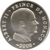 Monaco 5 euros 2008. Principe Alberto II. Plata. Sin estuche.