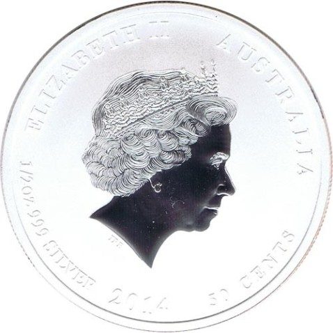 Moneda media onza de plata 50 cents. Australia Lunar 2014 Caballo
