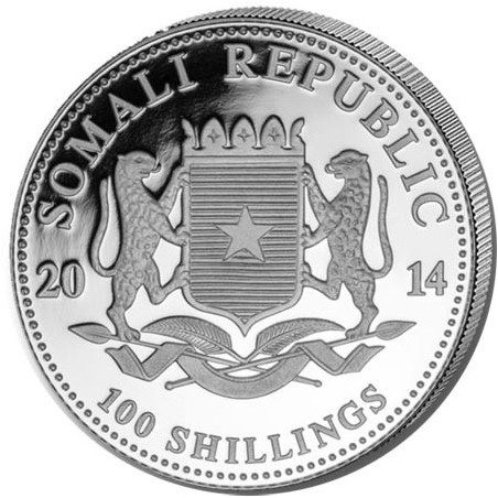 Moneda onza de plata 100 Shillings Somalia Elefante 2014