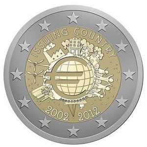 Monedas 2 Euros Xº ANIV. EURO